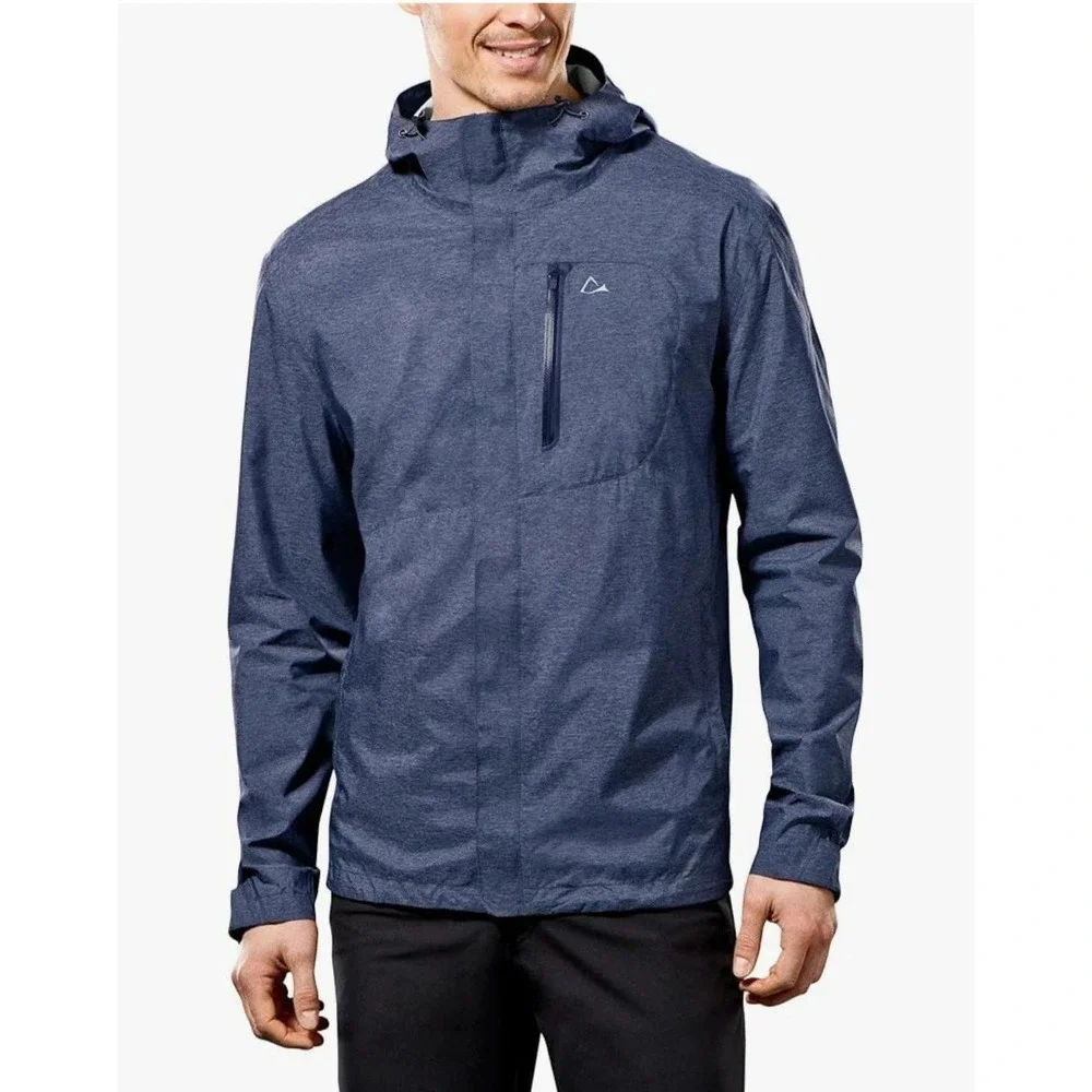 Paradox Costco Mens XL Blue Waterproof Breathable Hooded Rain Jacket Windbreaker - Picture 1 of 12